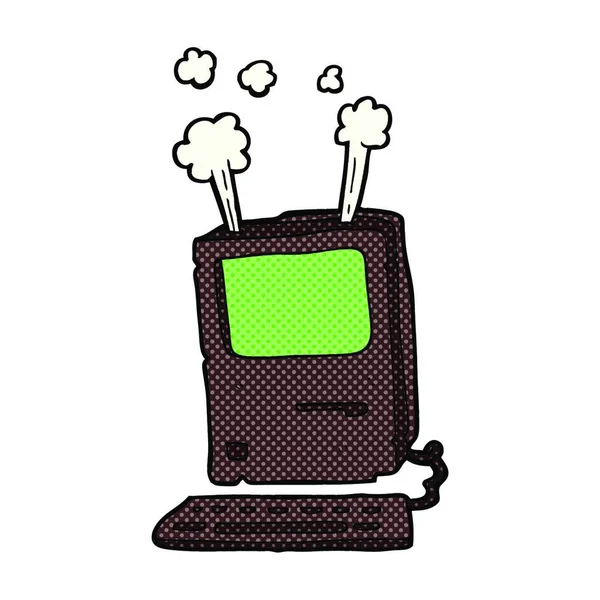 Retro Stripverhaal Stijl Cartoon Oude Computer — Stockvector
