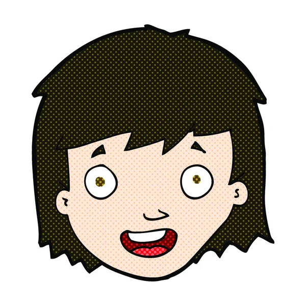 Retro Comic Book Style Cartoon Glücklich Weibliches Gesicht — Stockvektor