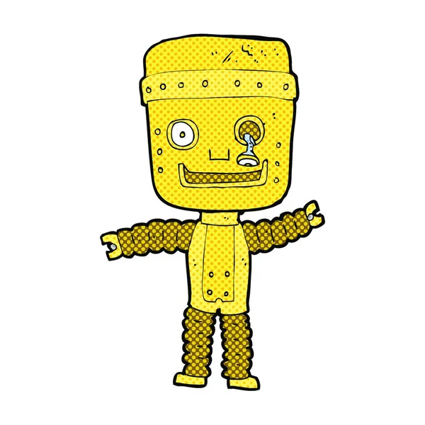 Retro Komiks Styl Karikatura Legrační Zlatý Robot — Stockový vektor