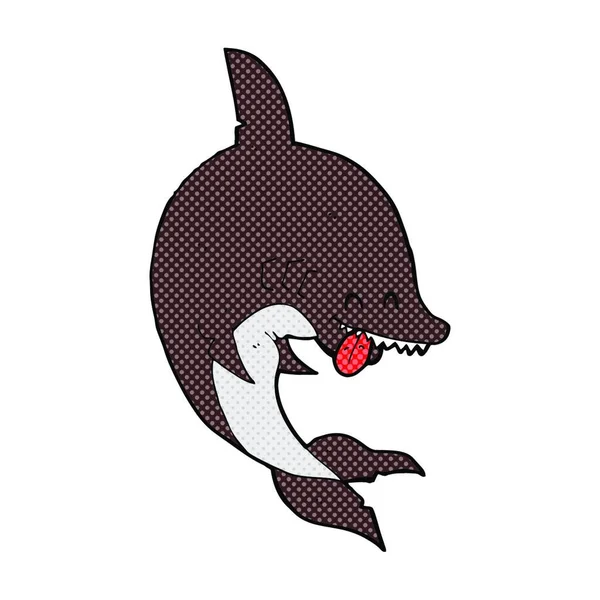 Divertido Retro Cómic Estilo Tiburón Dibujos Animados — Vector de stock
