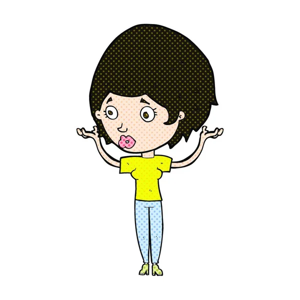 Retro Cómic Estilo Mujer Dibujos Animados Levantando Las Manos Aire — Vector de stock