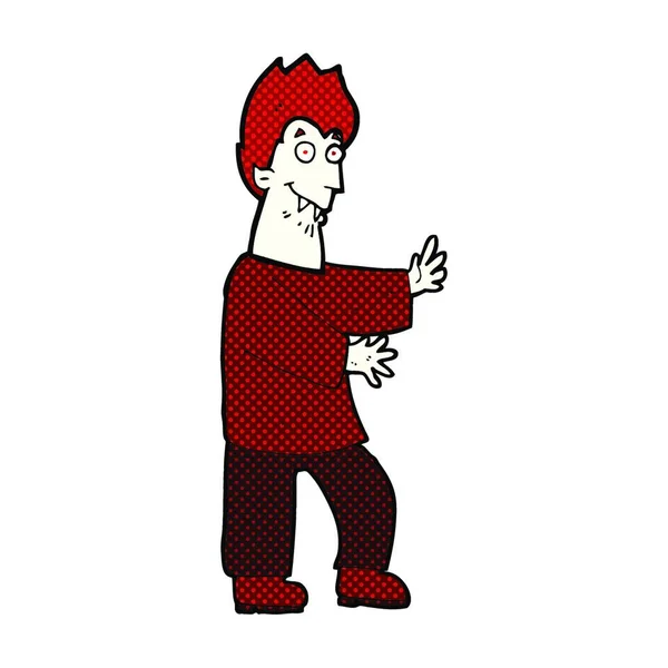 Retro Comic Book Style Cartoon Vampire Waving Hands — Stock Vector