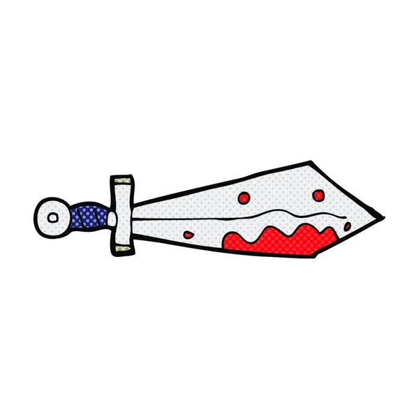 Retro Cómic Estilo Caricatura Sangrienta Espada — Vector de stock