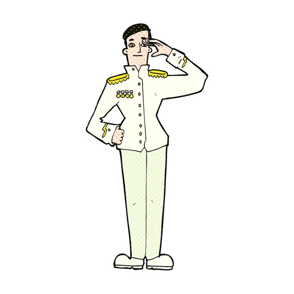 Retro Cómic Estilo Caricatura Militar Hombre Uniforme Vestir — Vector de stock