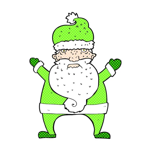 Retro Cómic Estilo Dibujos Animados Feo Santa Claus — Vector de stock