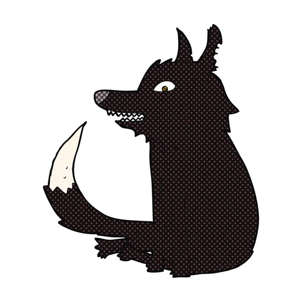 Retro Stripverhaal Stijl Cartoon Wolf Zitten — Stockvector