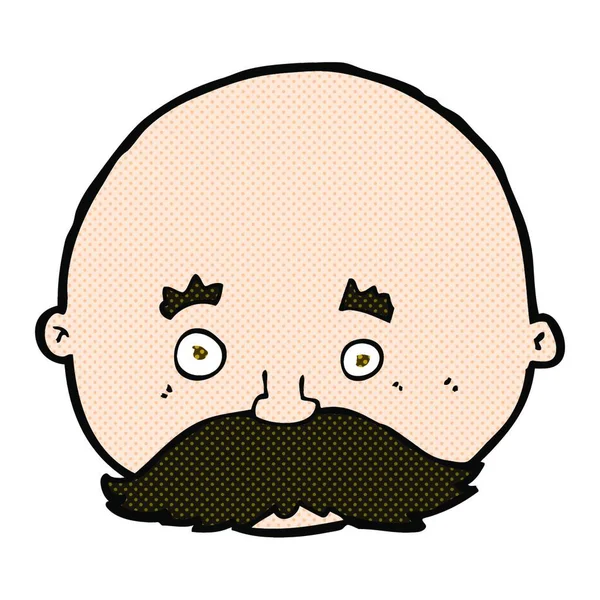 Rétro Style Bande Dessinée Chauve Homme Avec Moustache — Image vectorielle