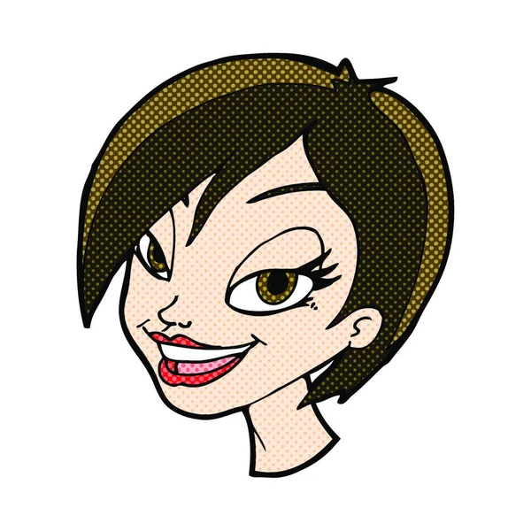 Rétro Bande Dessinée Style Dessin Animé Joli Visage Féminin — Image vectorielle