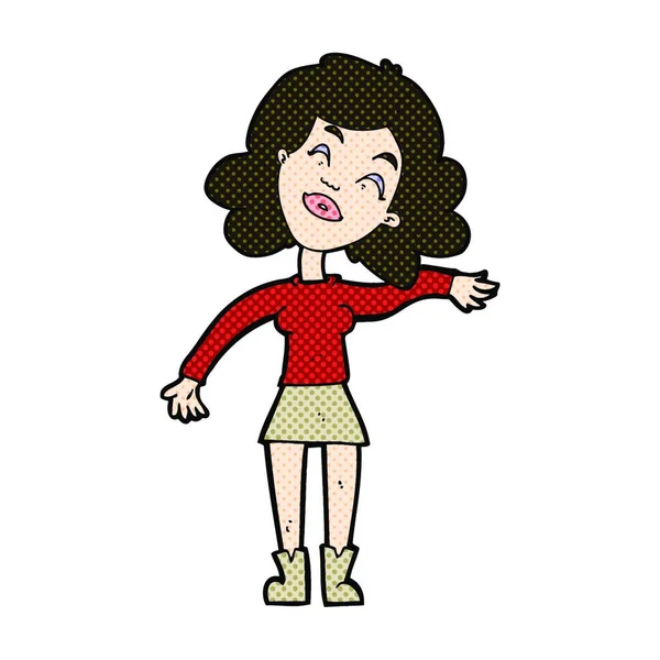 Retro Quadrinhos Estilo Cartoon Mulher Brincando — Vetor de Stock