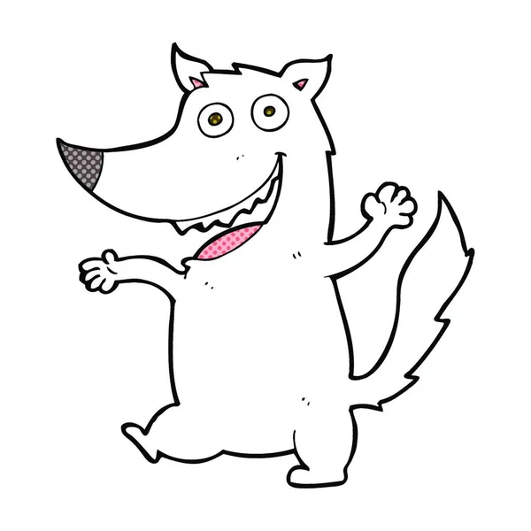 Retro Comic Style Cartoon Happy Wolf — стоковый вектор