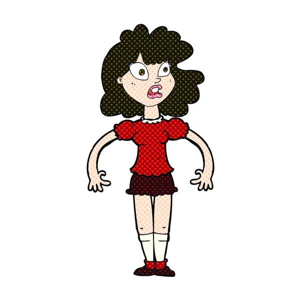 Rétro Bande Dessinée Style Dessin Animé Jolie Fille Avec Expression — Image vectorielle