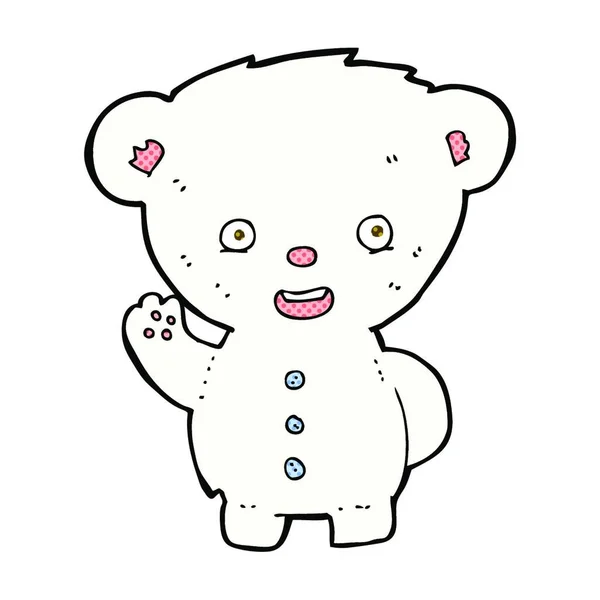 Retro Comic Book Style Cartoon Waving Polar Bear Cub — Stock Vector