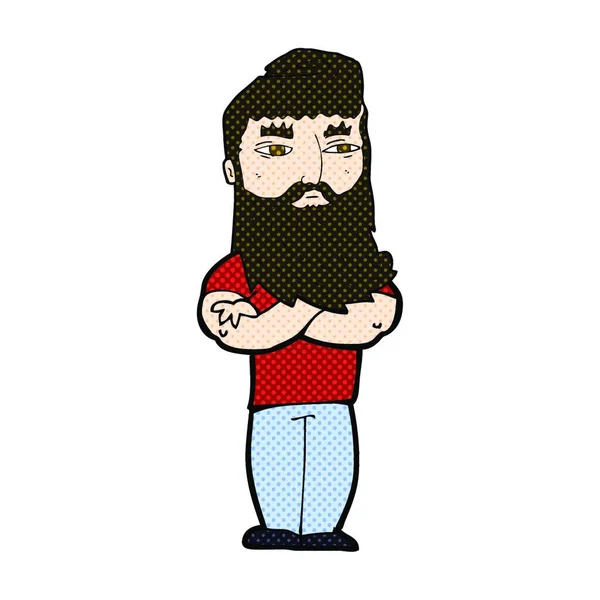 Retro Comic Style Cartoon Serious Man Beard — стоковый вектор