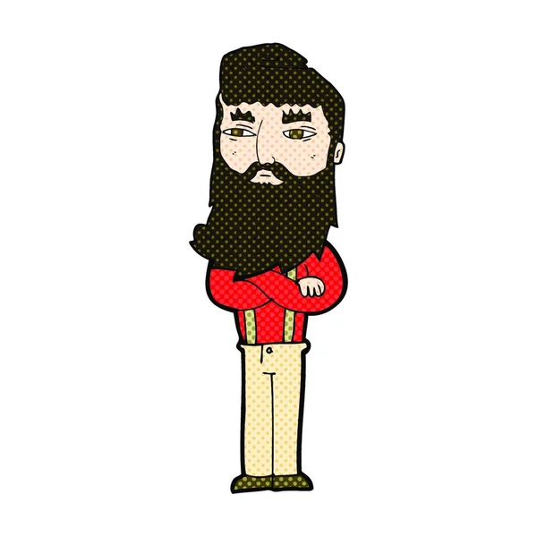 Retro Comic Style Cartoon Serious Man Beard — стоковый вектор