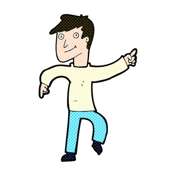 Retro Comic Style Cartoon Happy Man Pointing — стоковый вектор
