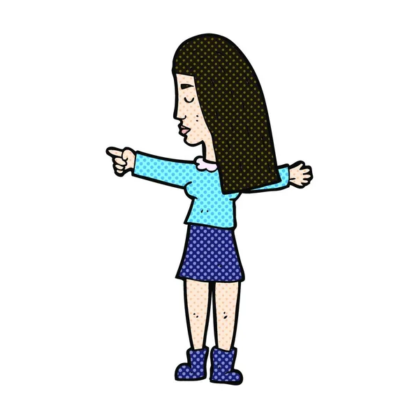 Retro Comic Book Style Cartoon Woman Pointing — Stock Vector