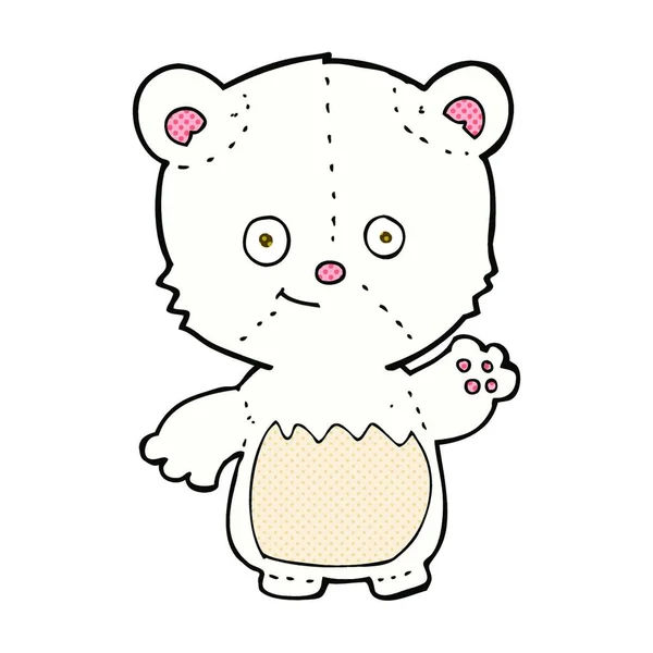 Мультяшный Белый Медвежонок Стиле Ретро Комикса Машет Рукой — стоковый вектор