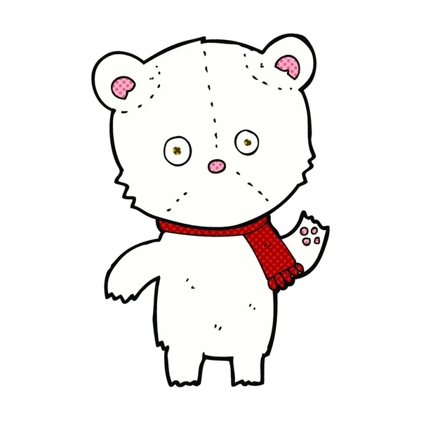 Retro Quadrinhos Estilo Desenho Animado Acenando Urso Polar —  Vetores de Stock
