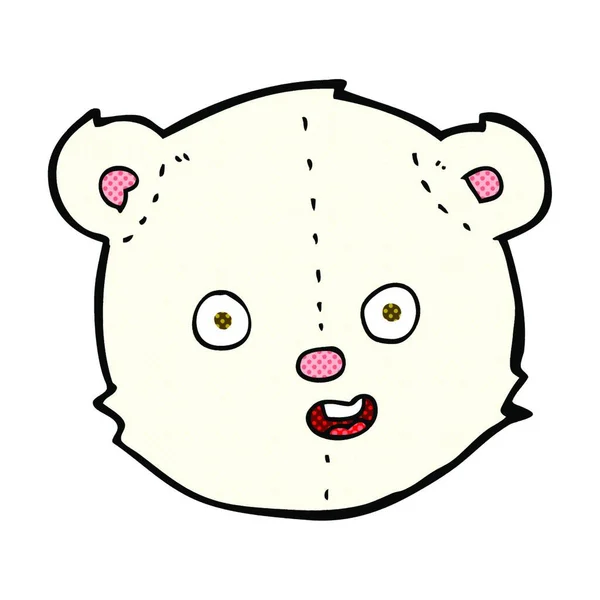 Retro Cómic Estilo Dibujos Animados Polar Osito Peluche Cabeza — Vector de stock