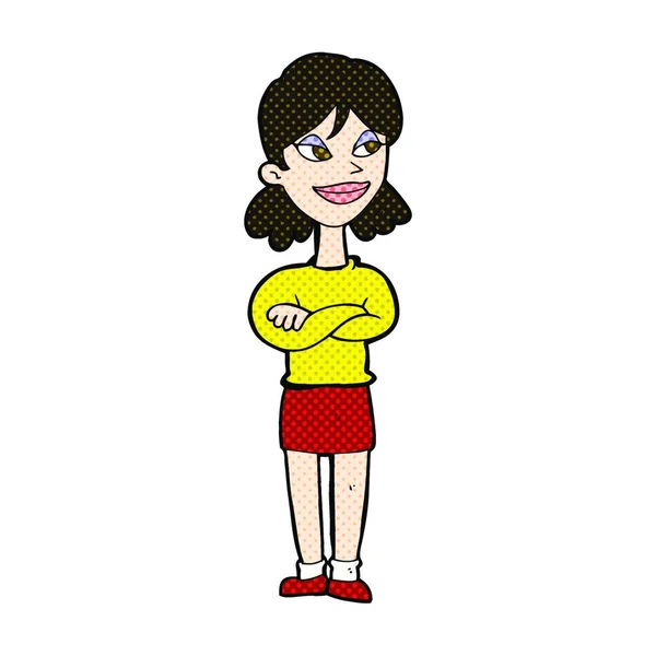 Retro Comic Book Style Cartoon Smug Woman — Stock Vector