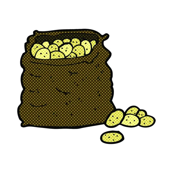 Retro Cómic Estilo Caricatura Saco Patatas — Vector de stock