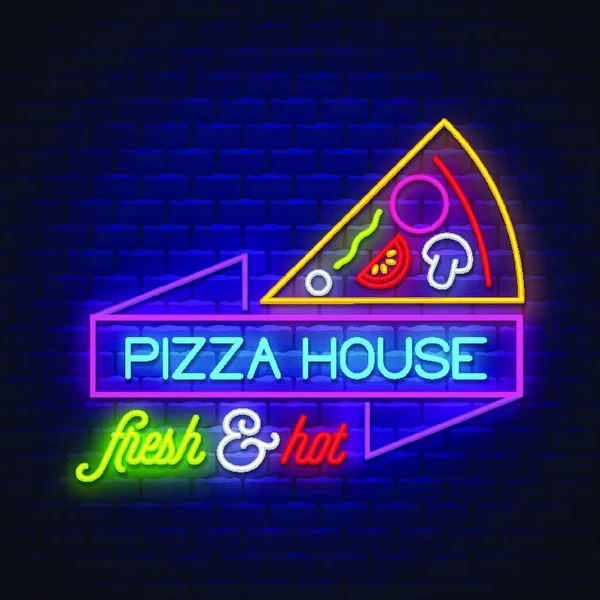 Pizza House Neon Sign Vector Pizza House Neonová Cedule Pozadí — Stockový vektor