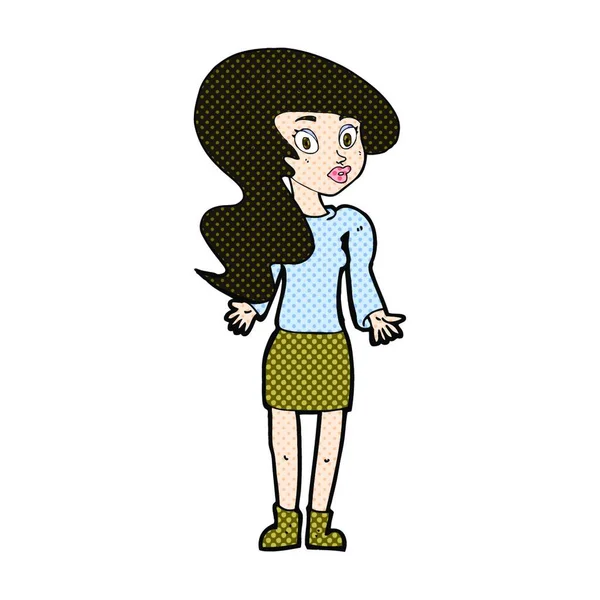 Retro Stripverhaal Stijl Cartoon Vrouw Shrugging Schouders — Stockvector