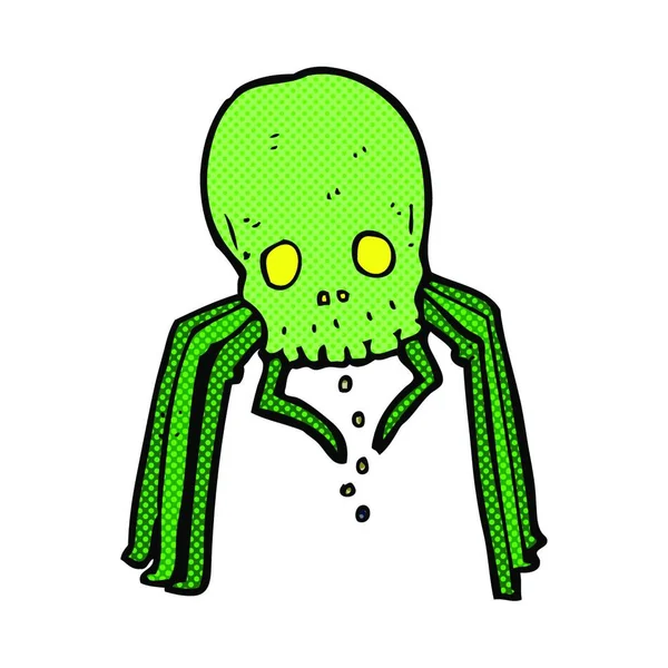 レトロ漫画風漫画不気味な頭蓋骨のクモ — ストックベクタ