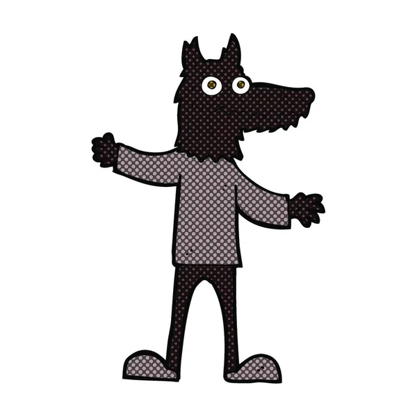 Retro Komiks Styl Kreslený Vlk Muž — Stockový vektor