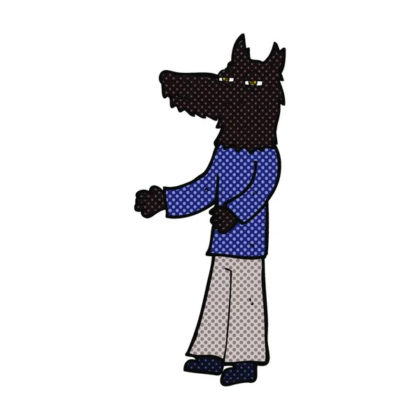 Retro Stripverhaal Stijl Cartoon Wolf Man — Stockvector