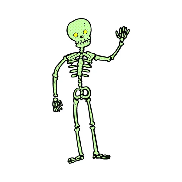 Retro Cómic Estilo Dibujos Animados Ondeando Esqueleto — Archivo Imágenes Vectoriales