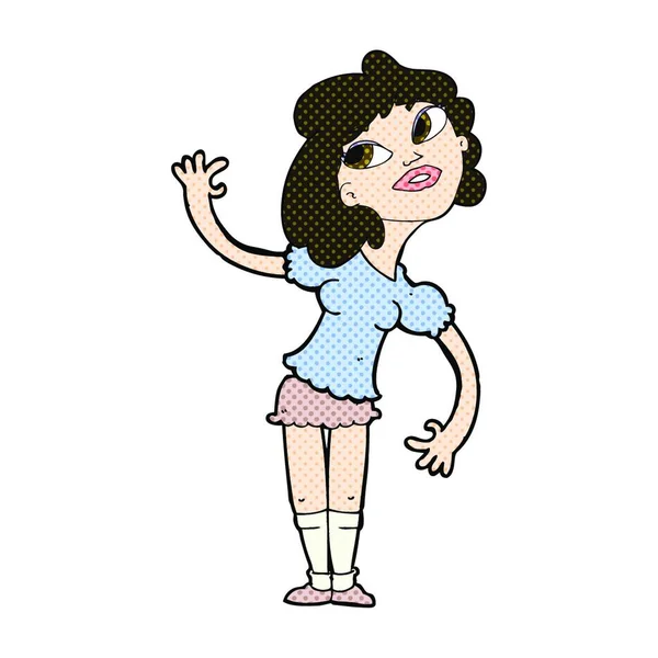 Retro Cómic Estilo Mujer Dibujos Animados Ondeando — Vector de stock