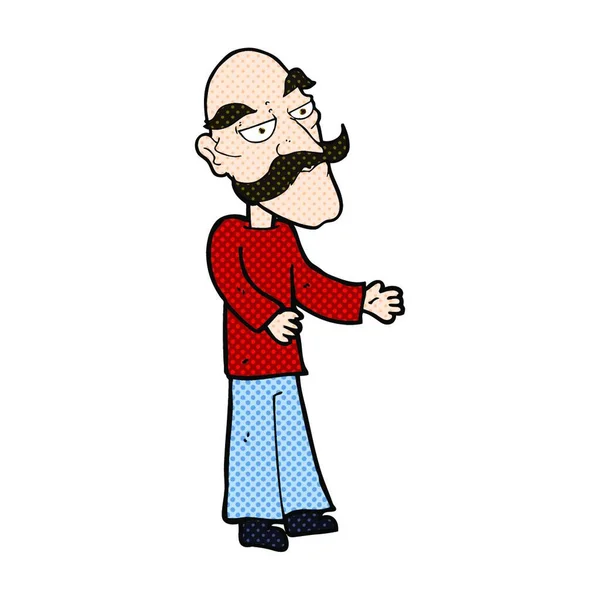 Retro Çizgi Roman Tarzı Karikatür Bıyıklı Yaşlı Adam — Stok Vektör