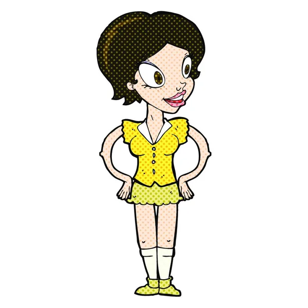 Retro Quadrinhos Estilo Cartoon Mulher Feliz Saia Curta —  Vetores de Stock