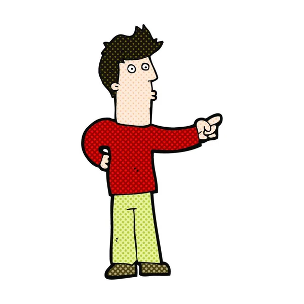 Retro Comic Style Cartoon Curious Man Pointing — стоковый вектор