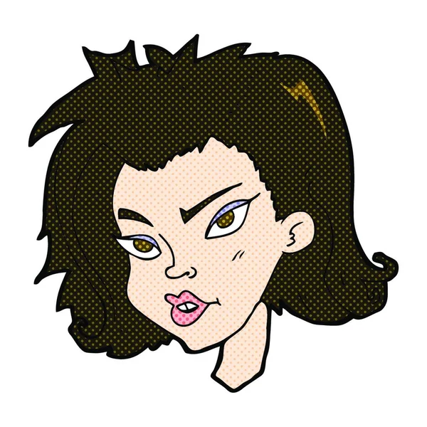 Retro Cómic Estilo Caricatura Cara Femenina — Vector de stock