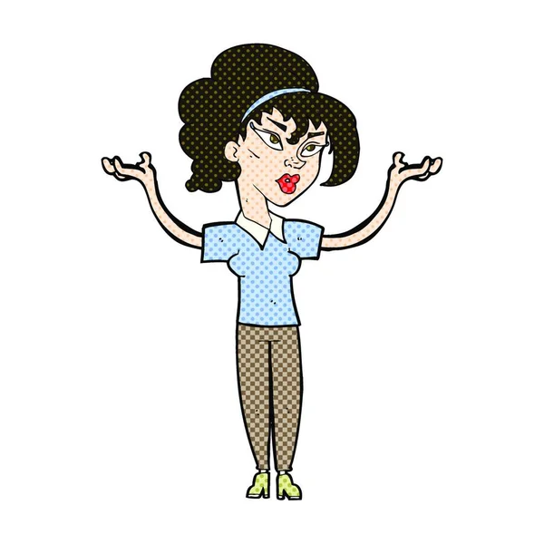 Retro Komiks Styl Kreskówki Kobieta Podnoszące Ręce Powietrzu — Wektor stockowy