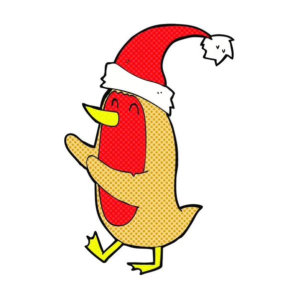 Retro Comic Book Style Cartoon Christmas Rotkehlchen — Stockvektor