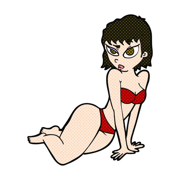 Retro Comic Book Style Cartoon Sexy Woman Underwear — Stock Vector