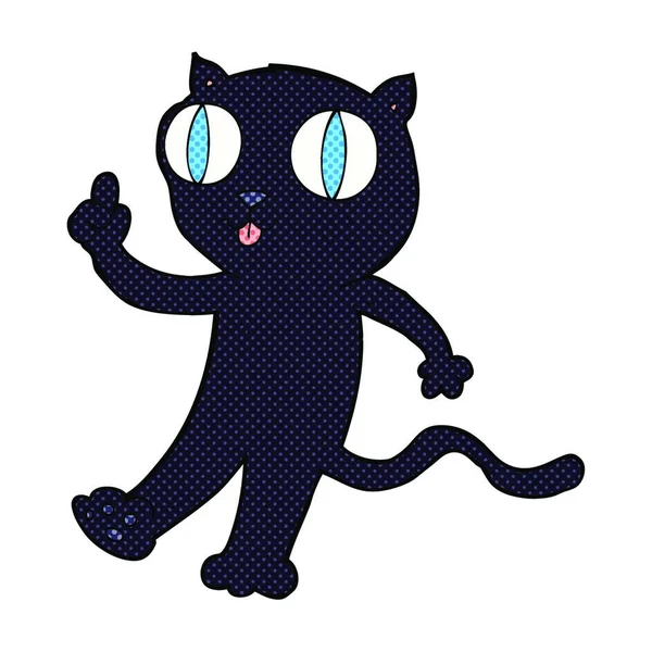 Retro Cómic Estilo Dibujos Animados Gato Negro Con Idea — Vector de stock