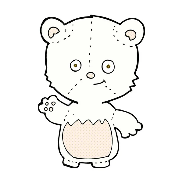 Retro Komiks Styl Kreskówka Mały Niedźwiedź Polarny Machanie — Wektor stockowy