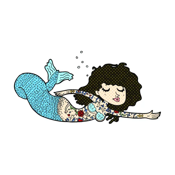 Sirena Dibujos Animados Estilo Cómic Retro Cubierta Tatuajes — Vector de stock