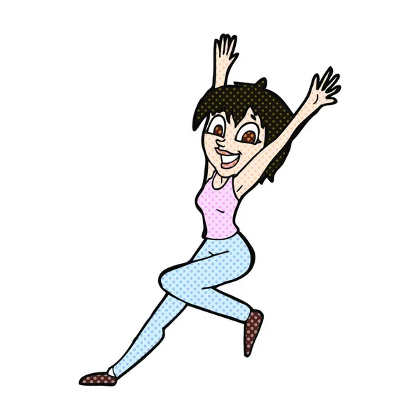 Retro Cómic Estilo Dibujos Animados Mujer Emocionada — Archivo Imágenes Vectoriales