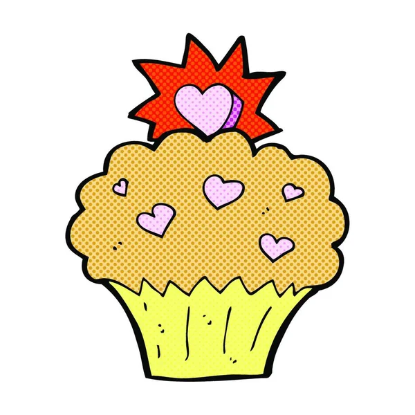 Retro Cómic Estilo Caricatura Amor Corazón Cupcake — Vector de stock