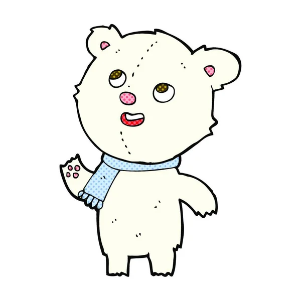 Retro Quadrinhos Estilo Desenho Animado Urso Polar Com Cachecol —  Vetores de Stock