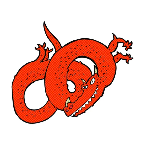 Retro Estilo Banda Desenhada Desenho Animado Dragão — Vetor de Stock