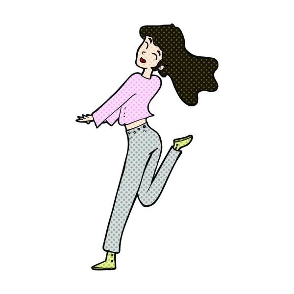 Ретро Комикс Стиль Мультфильм Счастливая Девушка Пинком Ноги — стоковый вектор