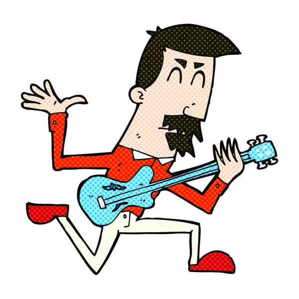 Retro Cómic Estilo Hombre Dibujos Animados Tocando Guitarra Eléctrica — Vector de stock