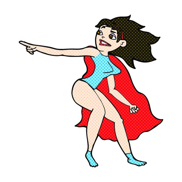 Gaya Komik Retro Pahlawan Super Wanita Menunjuk - Stok Vektor