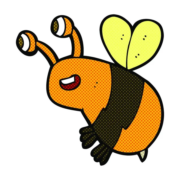 Retro Comic Book Style Cartoon Happy Bee — Stock Vector